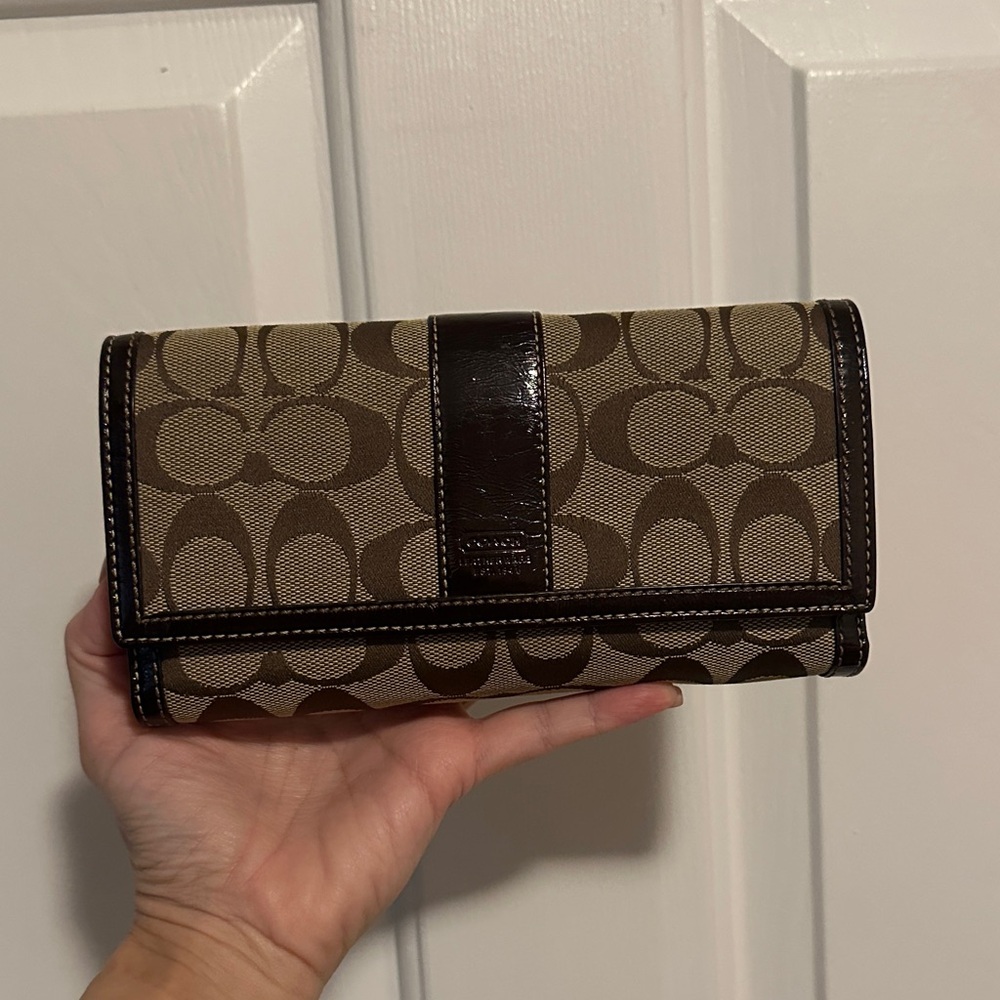 Coach Tan and Brown Signature Clutch